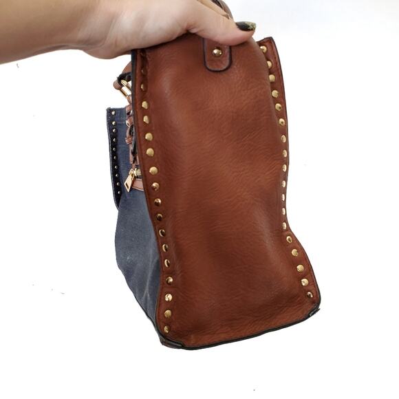 Black Rivet | Canvas Leather Riveted Shoulder Bag - Picture 5 of 13